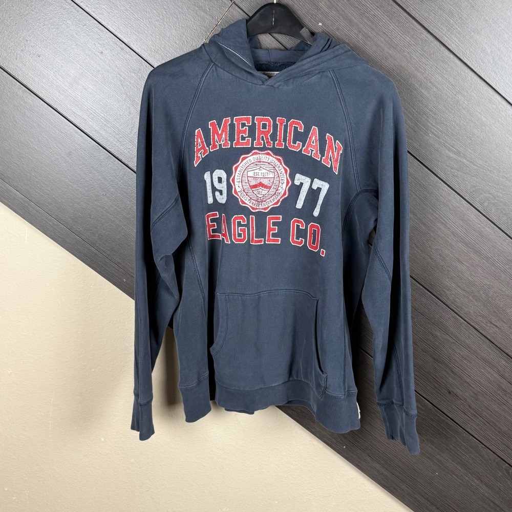 American Eagle Outfitters Men's Medium Hoodie Slate Graphic Pullover 1977